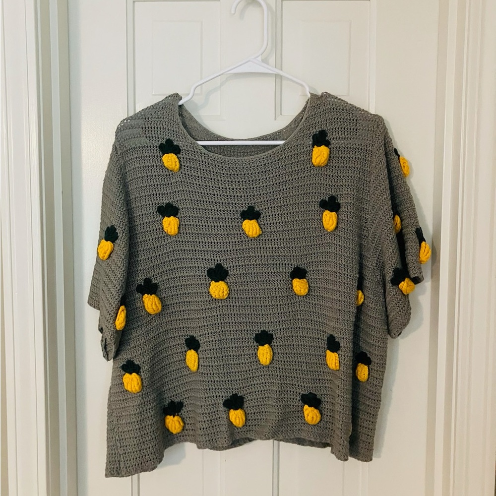 Gray Sweater with Yellow Pineapple Accents